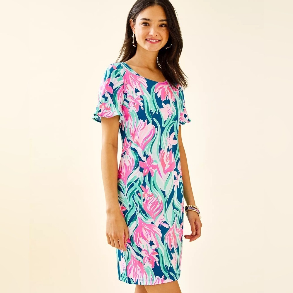 Lilly Pulitzer Mellorie Floral Pima Cotton Shift Dress Short Sleeve Medium